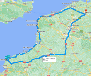 routemap roadtrip Noord frankrijk